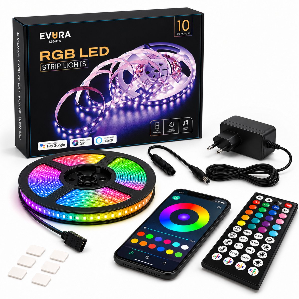 Evura Goods - LED Strip 10 Meter Smart - 60 LEDs per Meter - IP20 - Tuya Wifi