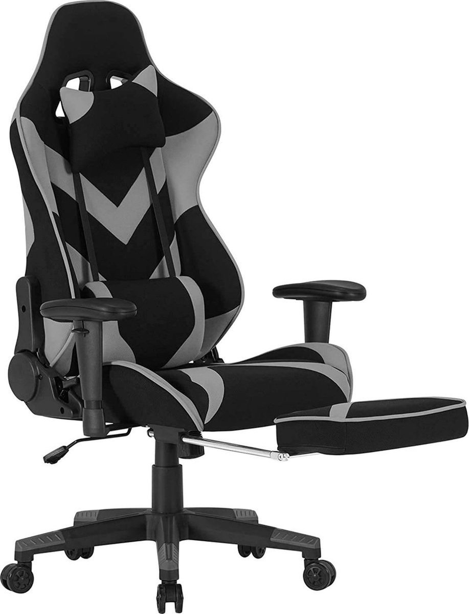 Bureaustoel Grijs - Luxe, Stof en Ergonomische Gamestoel met Voetsteun - Voor Eetkamer, Keuken en Woonkamer