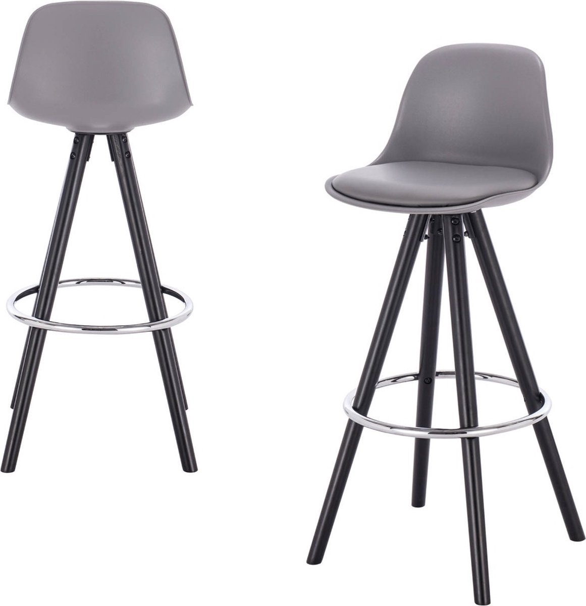 Saphly Barkrukken Set 75cm Zwart - Grijs Kunstleer, Rugleuning en Zwart Frame - Voor Eetkamer, Keuken en Woonkamer