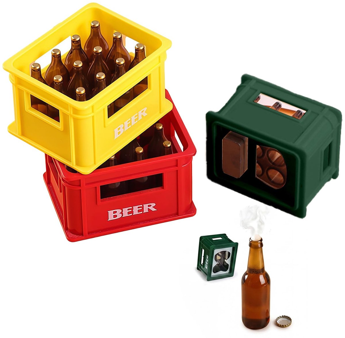 Dailygoods - Set van 3 Mini-Wijnkisten met Flessenopener en Magneetfunctie