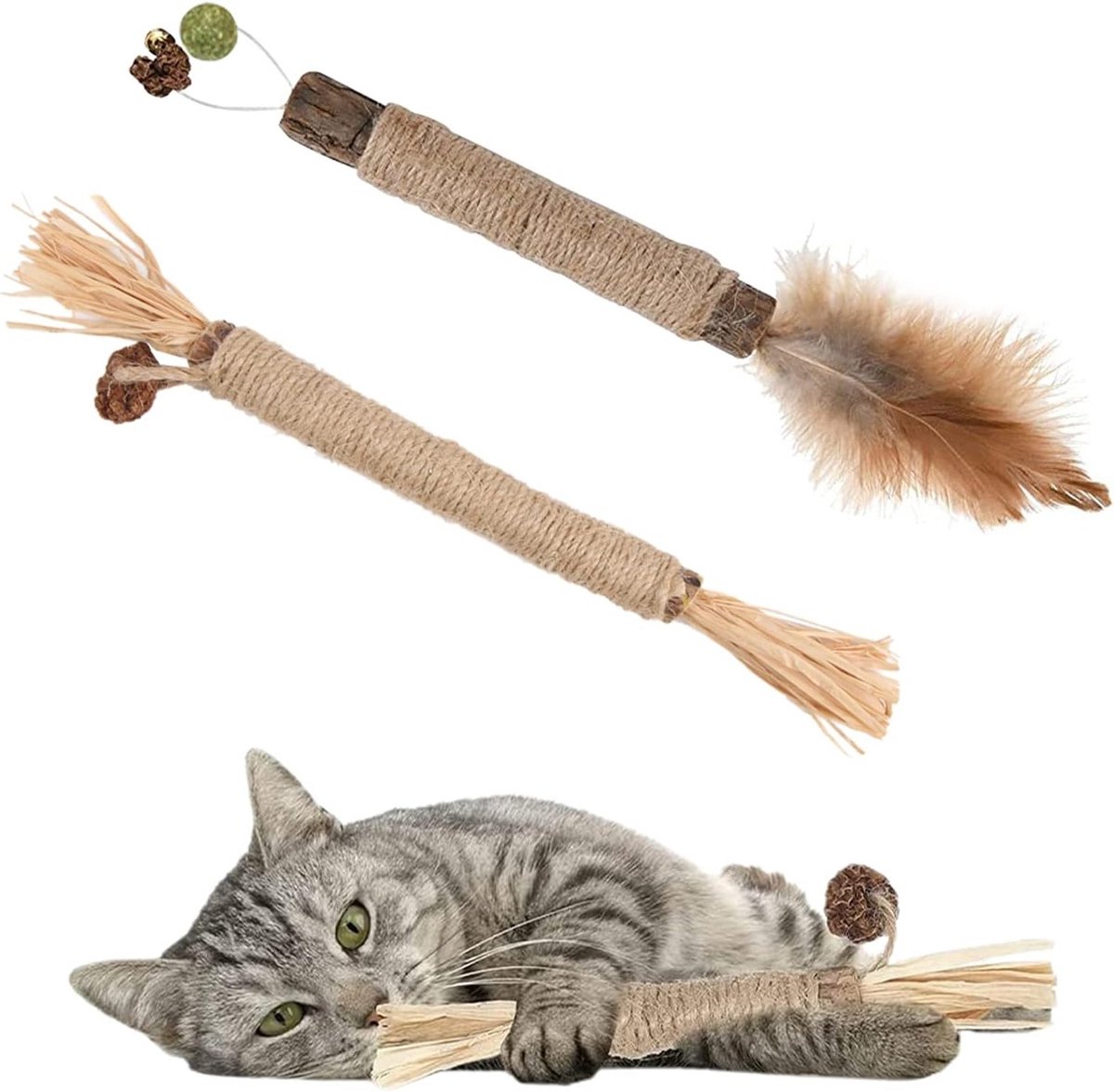 Natuurlijke Matatabi Sticks voor Katten, Kauwspeeltjes voor Tandverzorging en Speelplezier, Set van 2