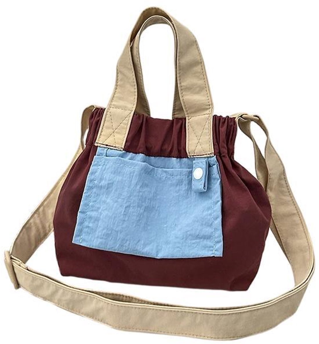 Canvas tas – Schoudertas – Color-block – 17 x 16 x 9 cm – Rood en blauw