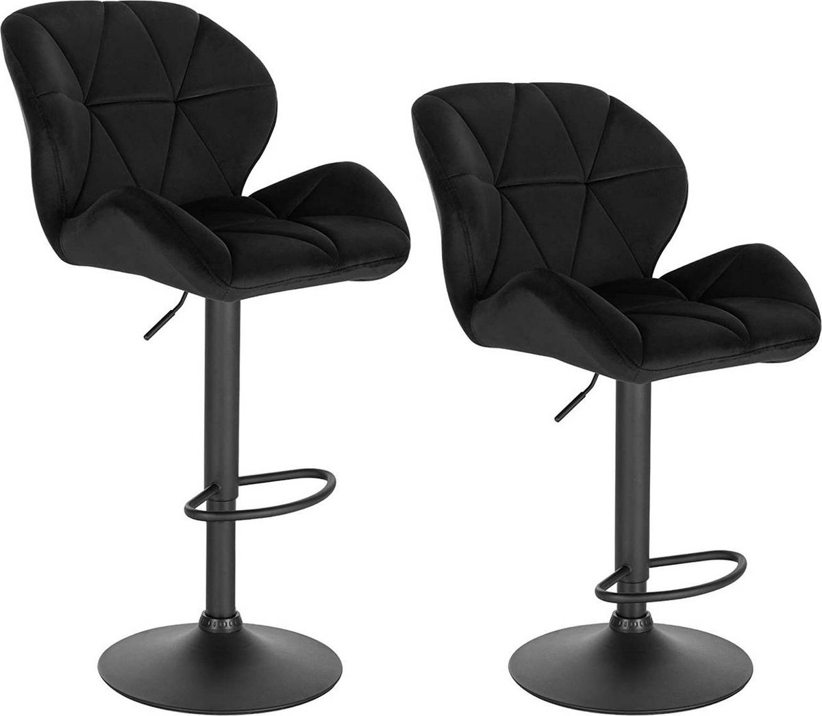 Barkrukken Set 82cm Zwart - Verstelbaar, Velvet en Met rugleuning - Voor Eetkamer, Keuken en Woonkamer