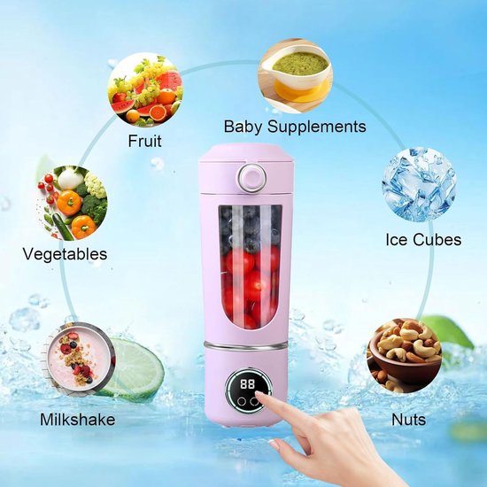 Draagbare Blender - Smoothie Maker - Gezonde Drankjes Maken - 12 RVS Bladen - 700ml Capaciteit - Violet — afbeelding 4