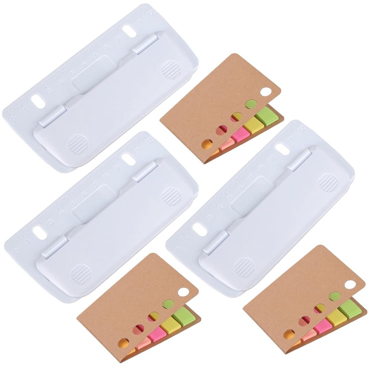 Mini Pocket Hole Punch Set met Zelfklevende Notities en Liniaal voor Labelbinding en Perforeren - Ideaal voor School, Kantoor en Thuisgebruik