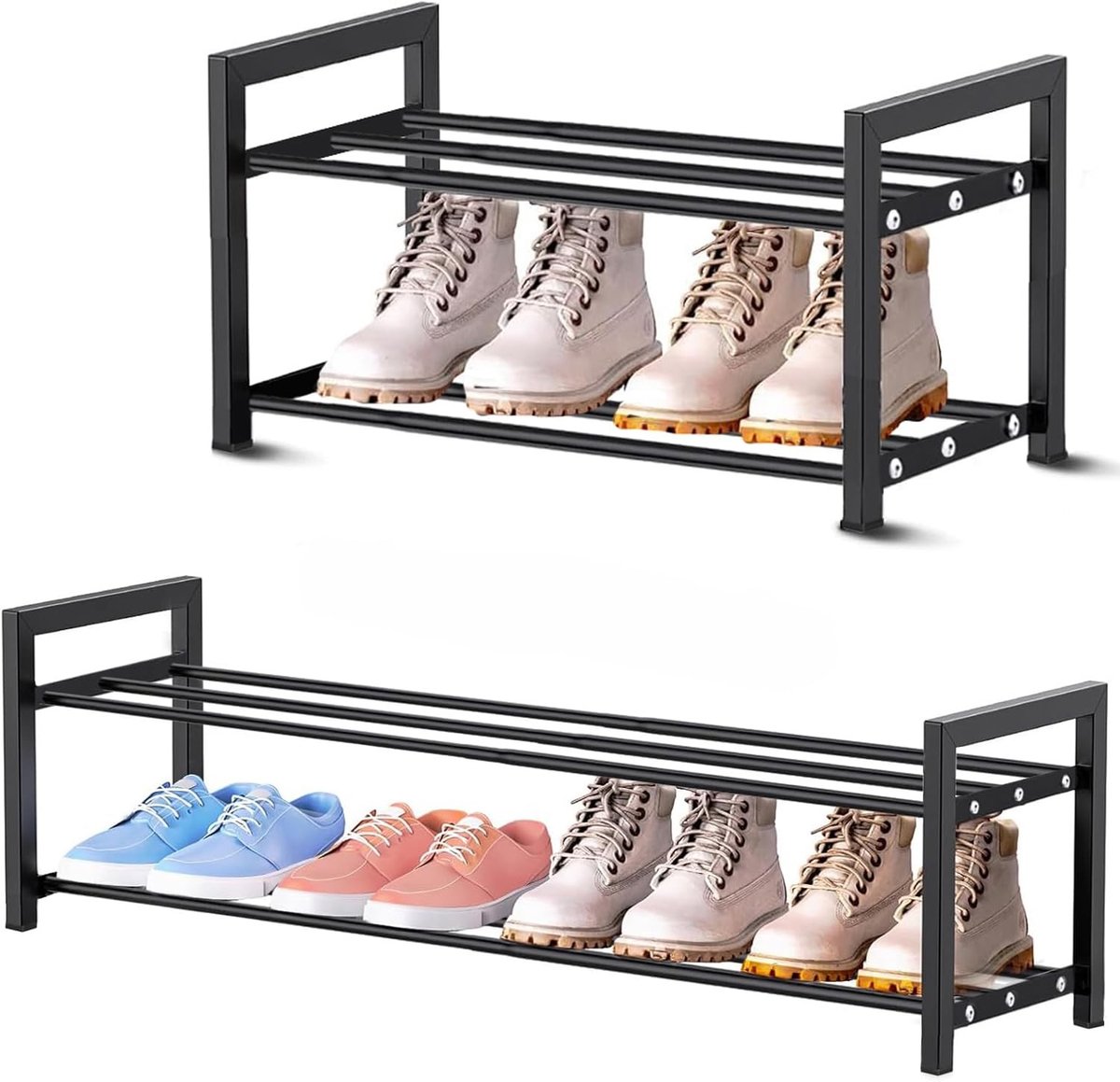 Schoenenrek - Metalen Zwart - Uitschuifbaar en Ruimtebesparend - Geschikt voor Kasten en Entree - Voor Kleine Ruimtes
