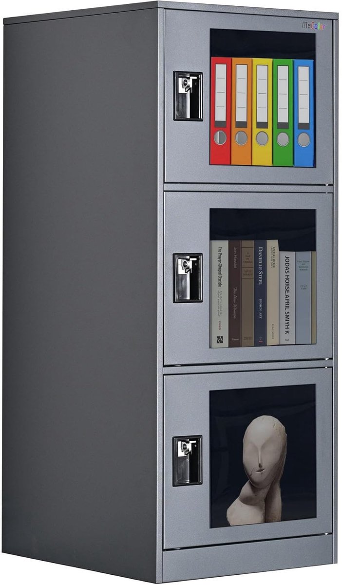 Stalen Kluisje - Opbergkastje Metaal - Veilige Opslag - Doorzichtige Deuren - H925 x B38 x D45 cm - Grijs