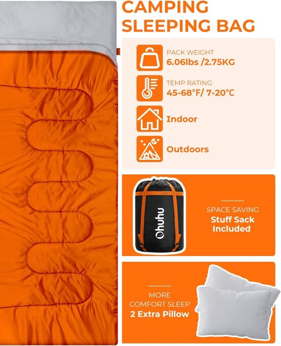 Dubbele Slaapzak - Waterdicht Polyester - Inclusief 2 Kussens - Lichtgewicht - Voor 2 Personen — afbeelding 2