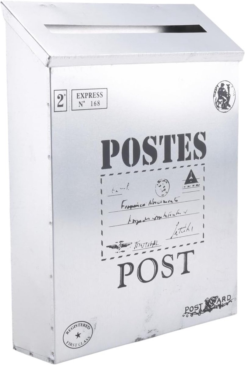 Brievenbus Antiek Metaal - Brievenhouder Postbox - Post Ontvangen - Veilige Wandmontage - 30 x 23 x 6 cm - Zilver