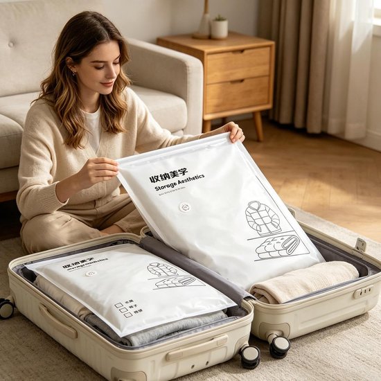 Vacuüm Kleding Zakken - Opbergzakken Compressie - Ruimte Besparen - Dubbel Rits Afdichting - Extra Groot - Transparant — afbeelding 2