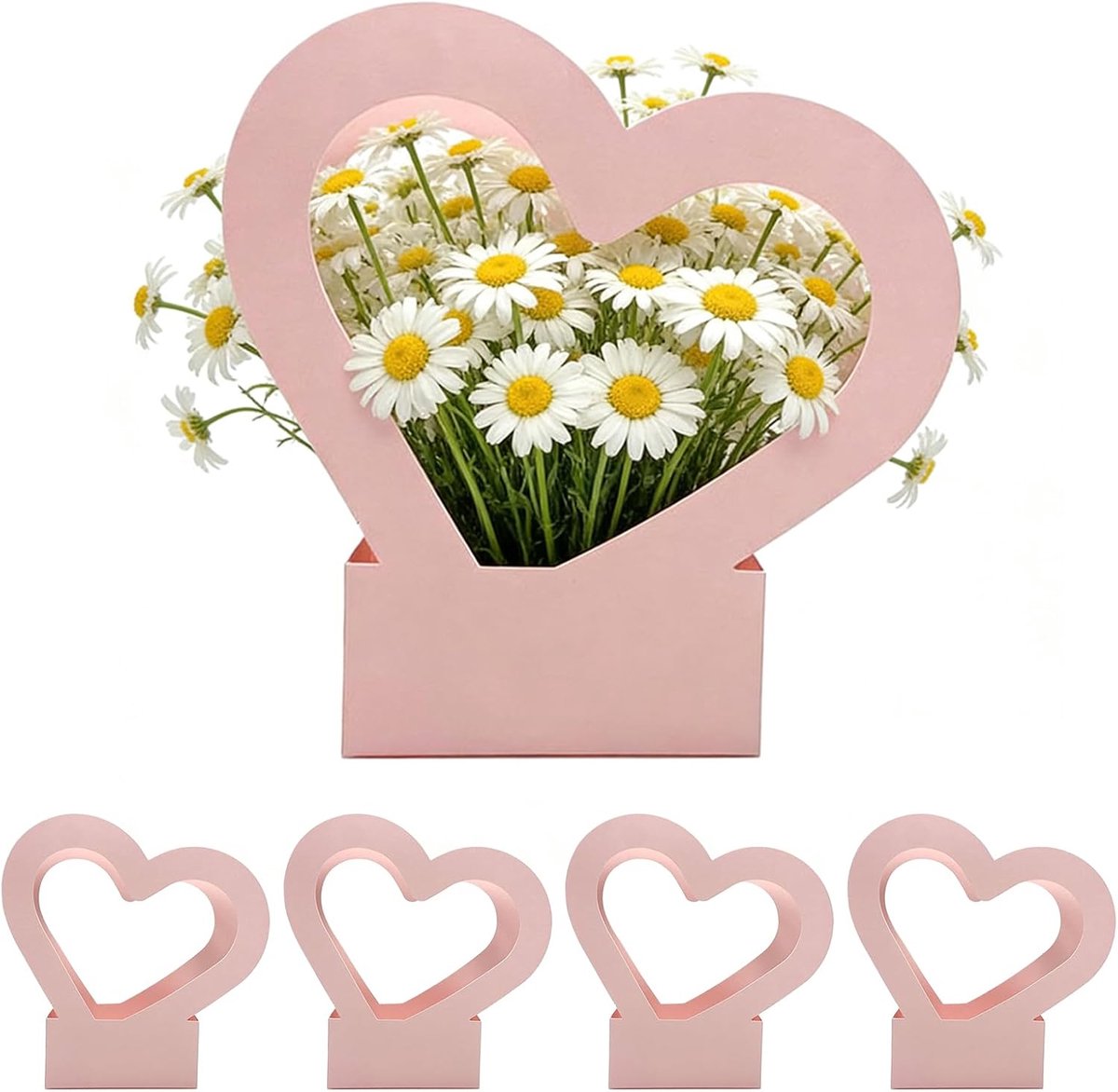 Hartvormige Bloementas - Boeket Tas - Bloemen Presenteren - Waterdicht Ontwerp - 5 stuks - Roze