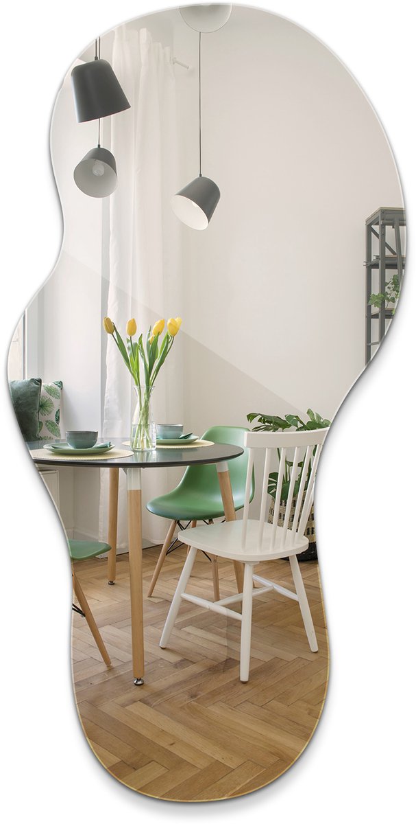 TULUP Spiegel - Asymmetrische Spiegel - 45 cm x 90 cm - Woonkamer Spiegel - Spiegel Organische Vorm - Hal Spiegel - Stijlvolle Spiegel Zilver