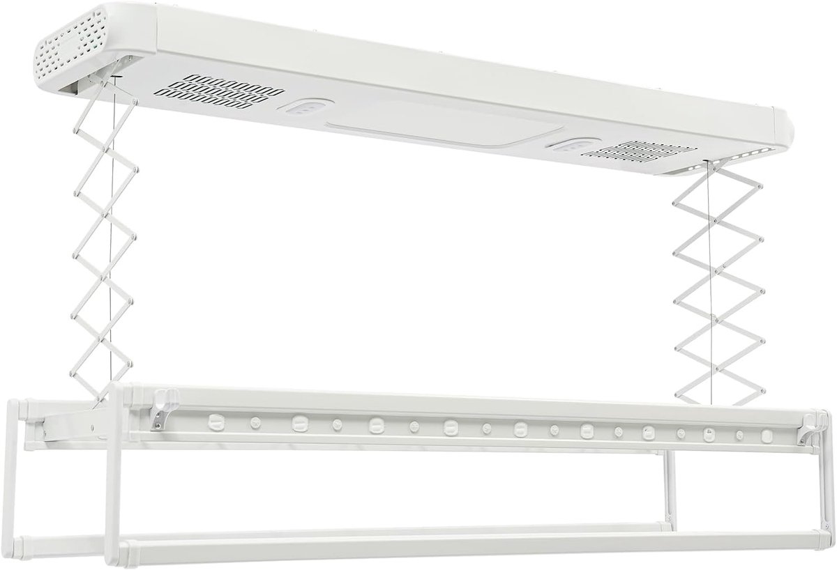 Elektrisch Wasrek Automatisch Droogrek Kleding Drogen Met Ventilator Draagvermogen 35kg Wit