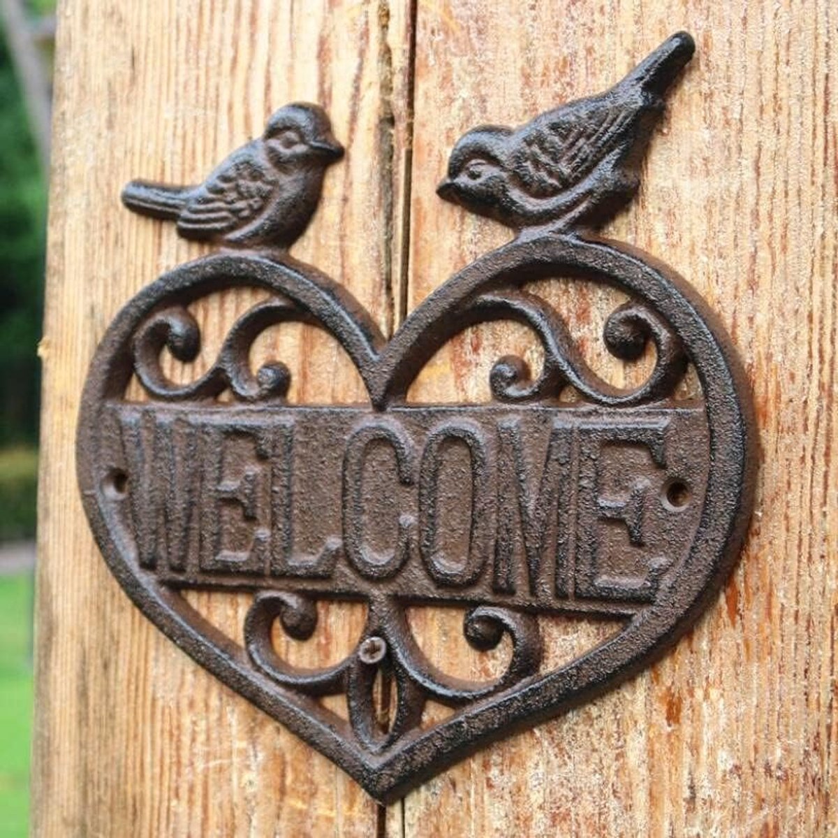 Welkomstbord Huis - Wanddecoratie Tuin - Entree Verwelkomen - Gietijzer Ontwerp - 7.4 Inch - Bruin