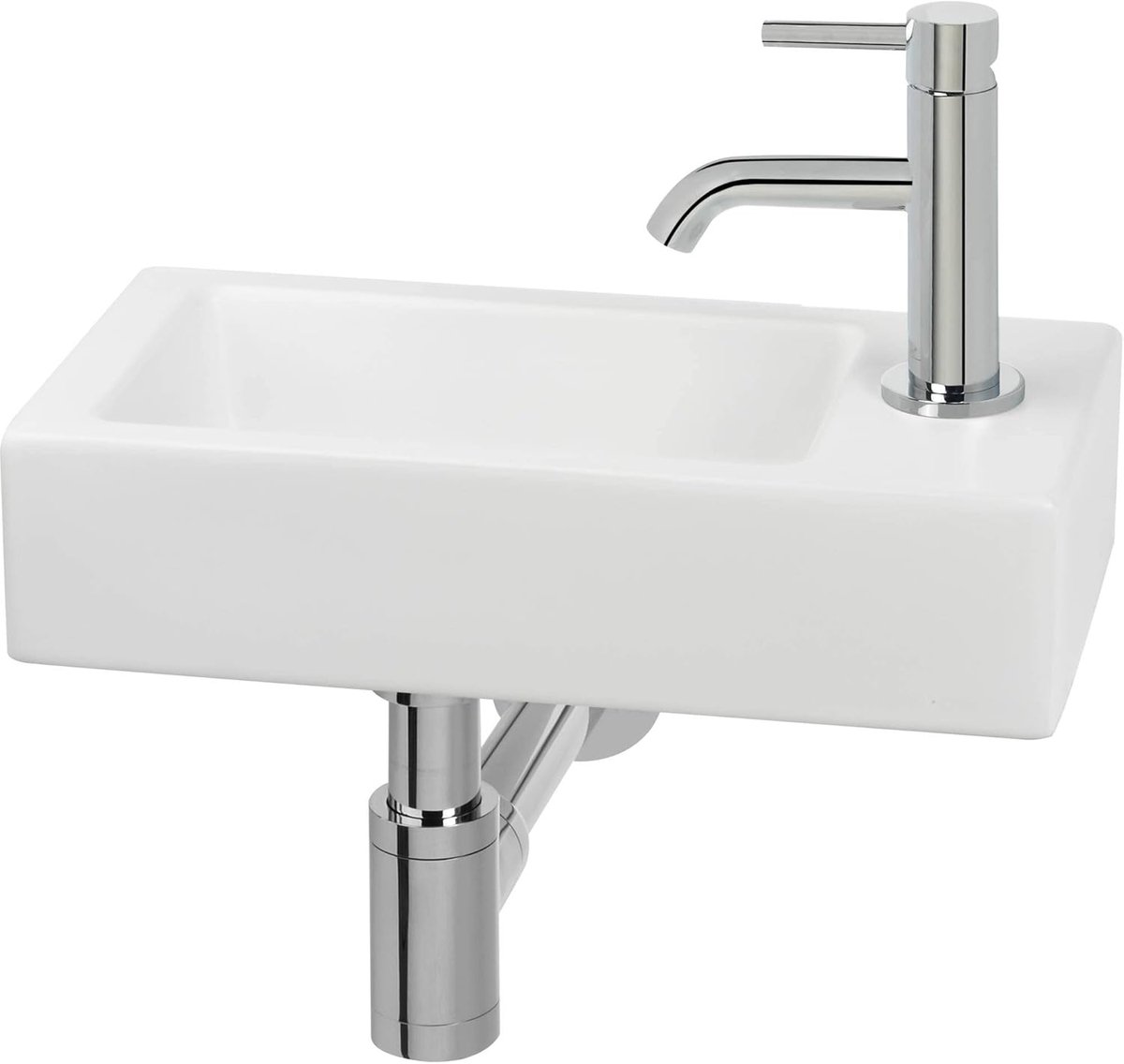 Fonteinset - Wastafelsset Toilet - Kleine Ruimtes - Compleet Geleverd - Compact - Mat Wit Keramiek