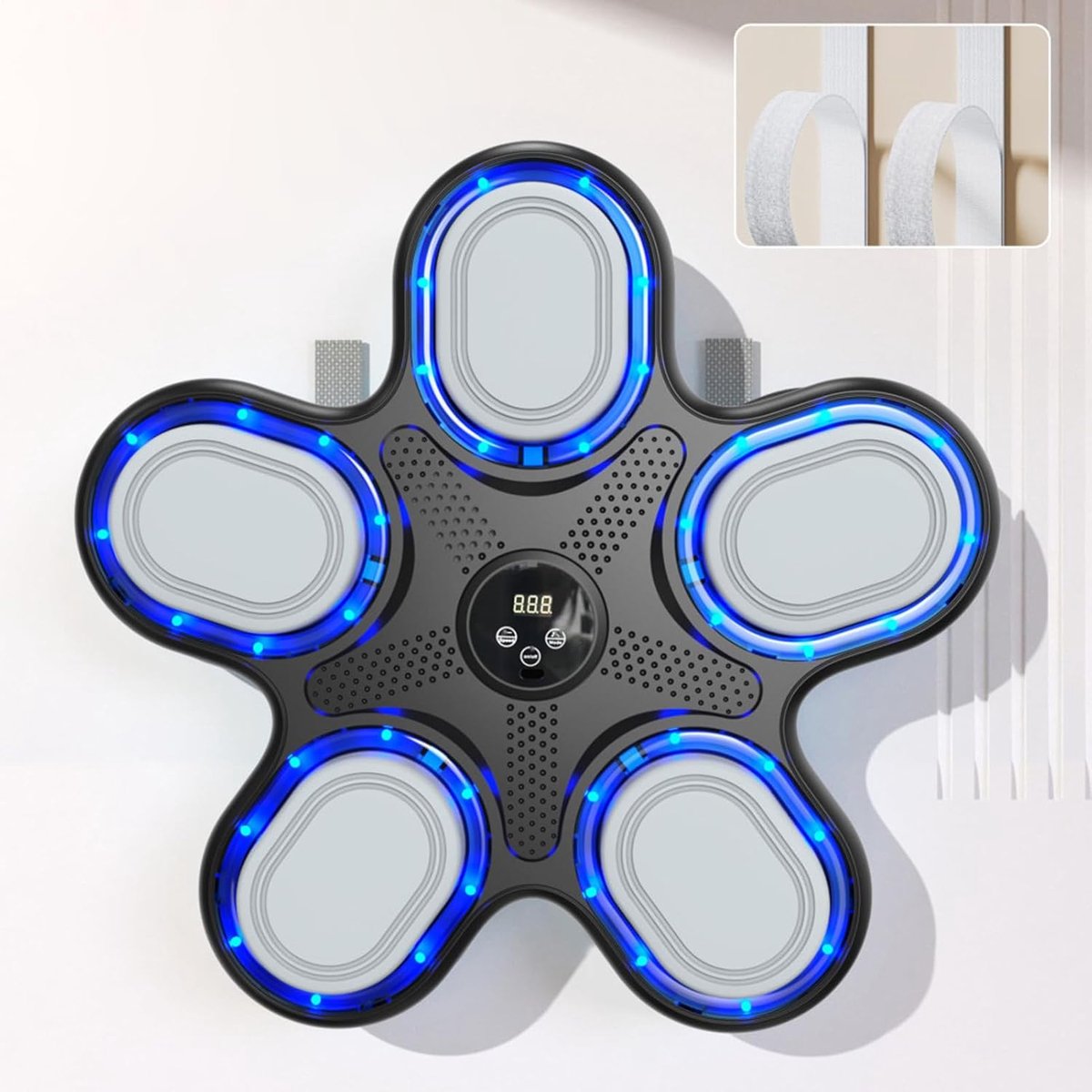 Muziek Boksmachine - Wand Trainer - Interactieve Fitness - Dynamische LED Verlichting - 39.6 x 38.3 cm - Zwart