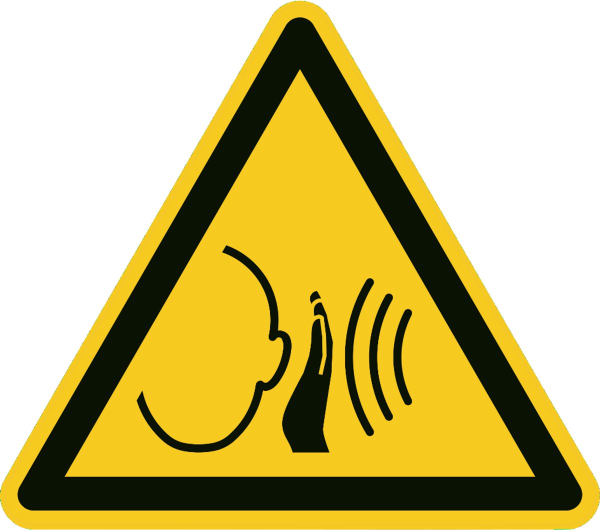 Waarschuwings/Gevaarssticker W038 – Plotselinge Harde Geluiden – Sticker – 200x200 mm – NEN3011 – ISO 7010