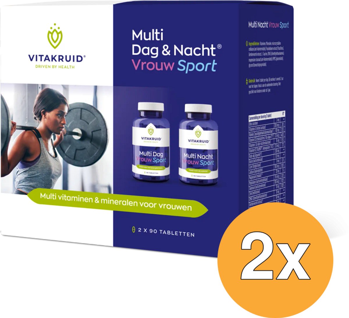 2x Vitakruid Multi Dag & Nacht Vrouw Sport 100% Vegan (2 x 90 tabletten)