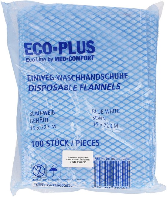 Gant de toilette jetable, lot de 100 pièces bleu / blanc
