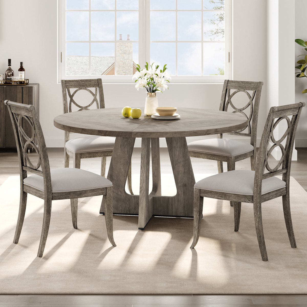 Eettafel Rond - 120x120x75cm - Landelijke Stijl - Ruimtebesparend - Stevige Basis - Keukentafel voor 4-6 Personen - Voor Eetkamer Woonkamer - Zonder Stoelen - Grijs