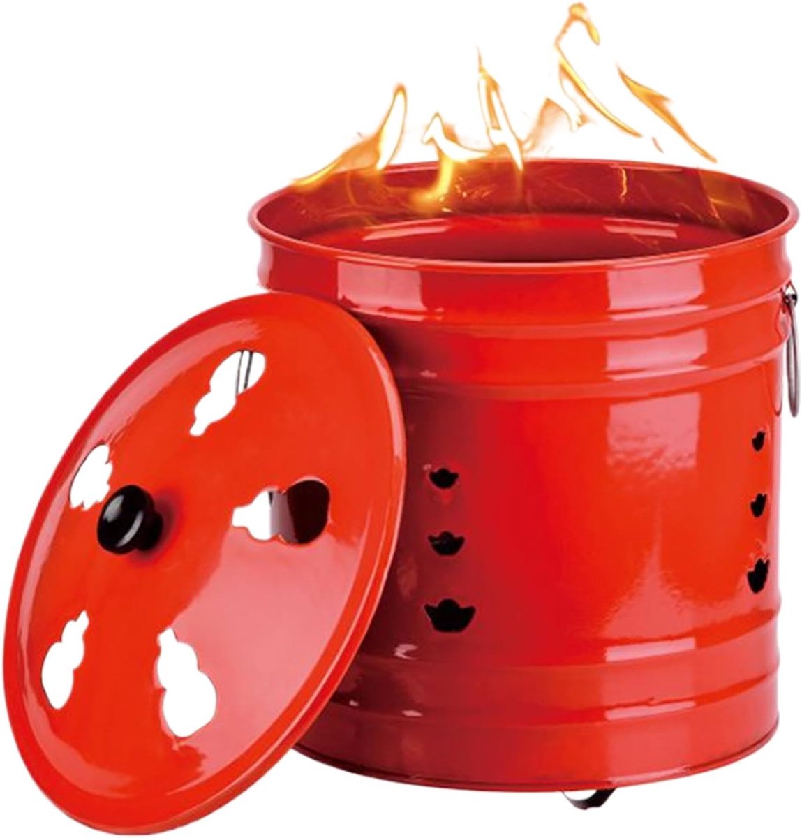 Vuurblik met deksel - Verbrandingsbak buiten - Buiten koken - Vonkbestendige schaal - 26.5 x 26.5 x 27.5 cm - Zwart