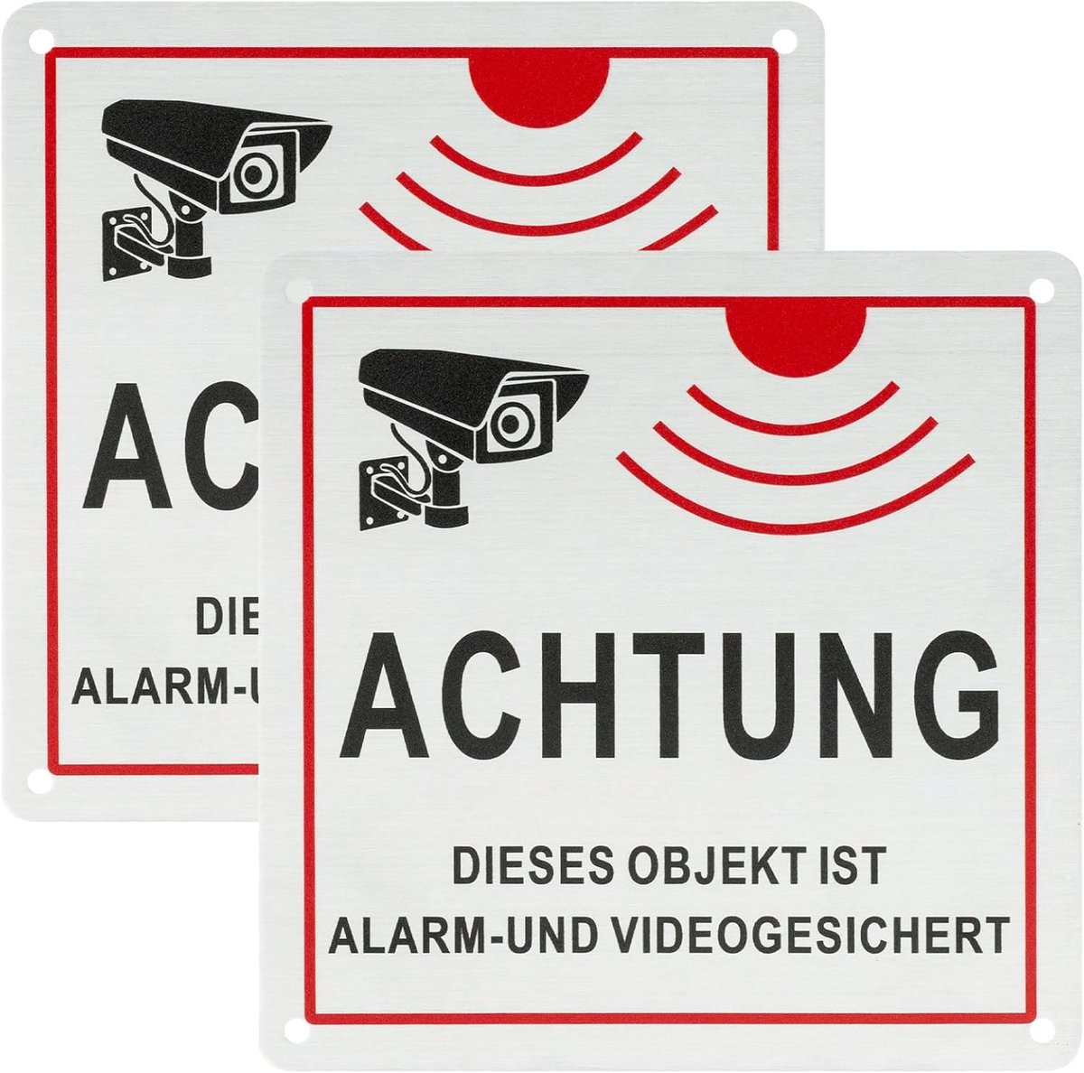 Waarschuwingsbord Videobewaking - Alarm Sticker Beveiligingsbord - Object Beveiligen - Alarm en Video Beveiligd - 10 x 10 cm - Zilver