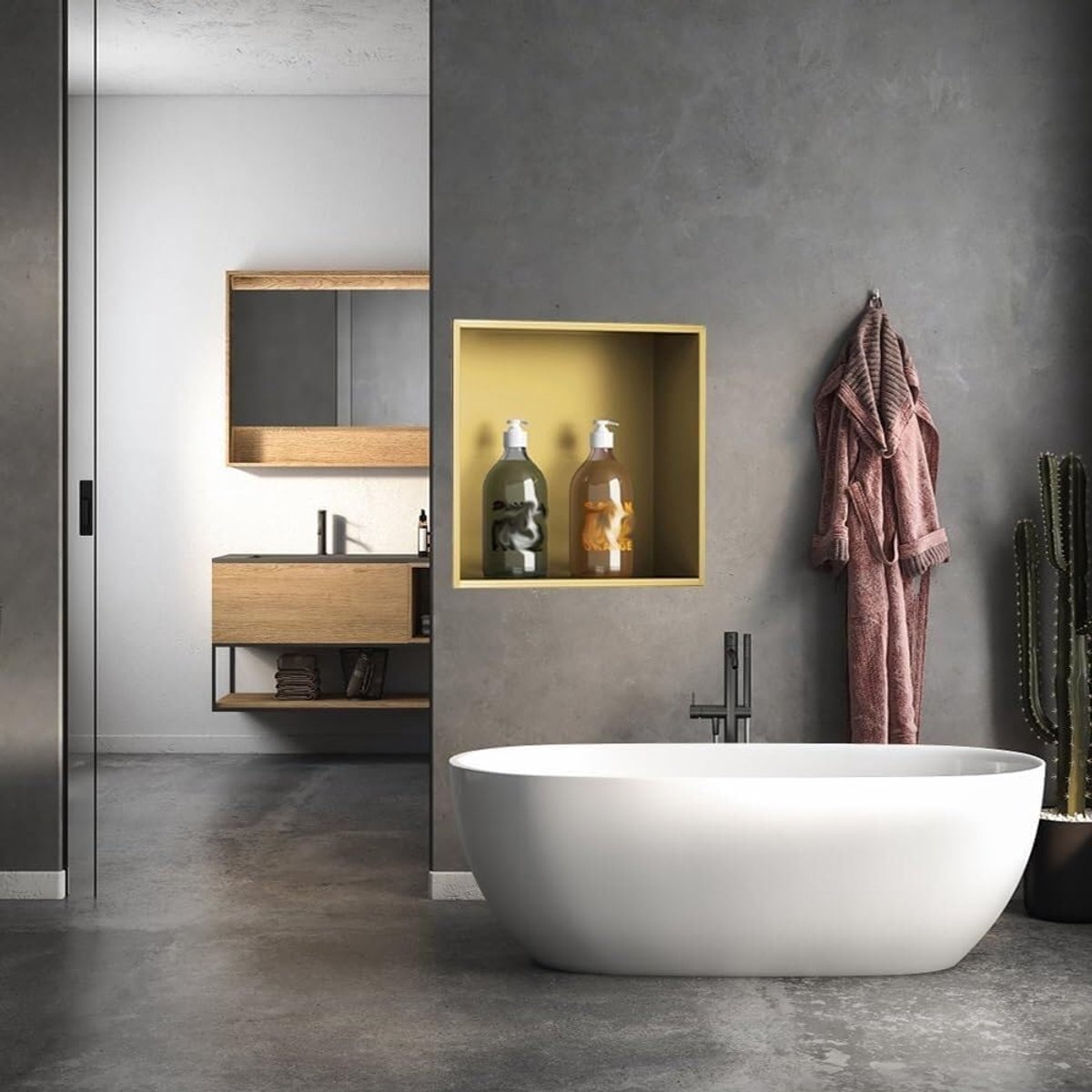 Douchenis Roestvrijstaal - Inbouw Niche Wandkastje - Badkamer Organiseren - Waterdicht Lekvrij - 32x32x12.5cm - Goud