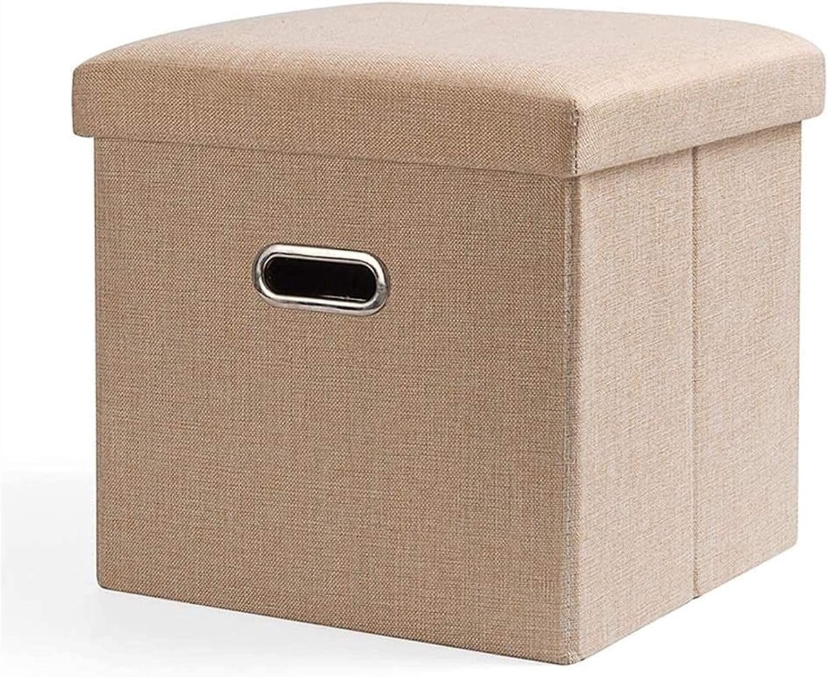 Opbergkruk - Voetenbank Kruk - Extra Zitten - Opvouwbaar Design - 38x38x38cm - Beige