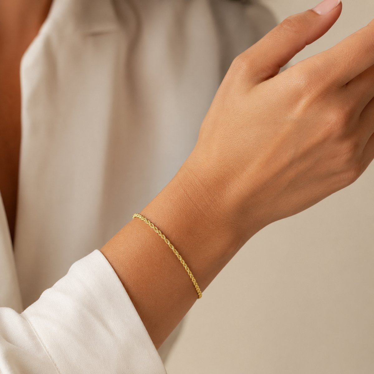 Gouden Koord Rope Armband 2.1 mm 19 cm 14 karaats