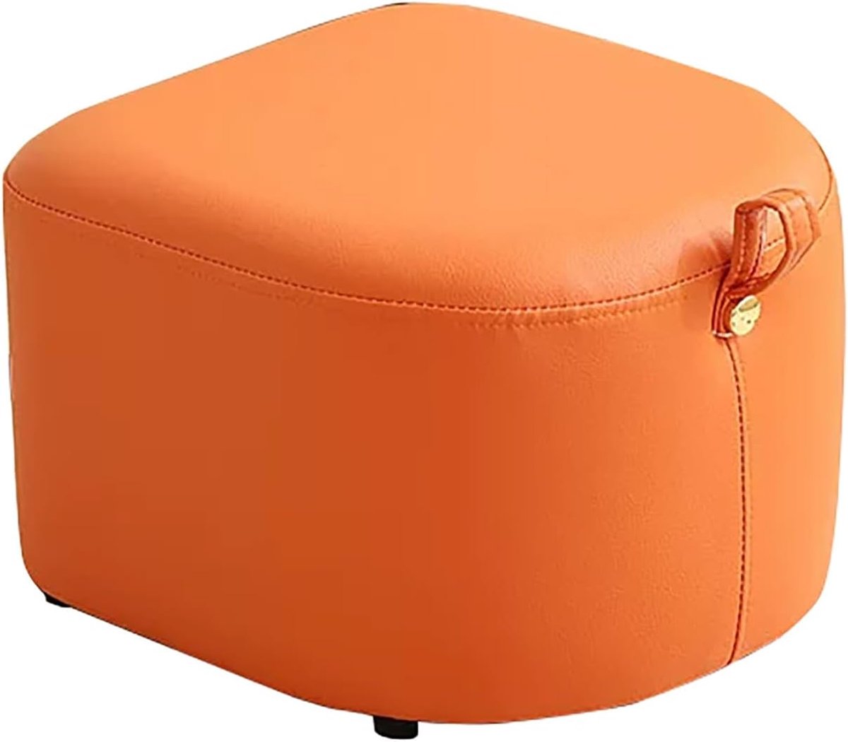 Voetenbank met Handgreep - Opstapkruk Krukje - Voeten Rusten - Krasbestendig Leer - 38 x 38 x 28 cm - Oranje