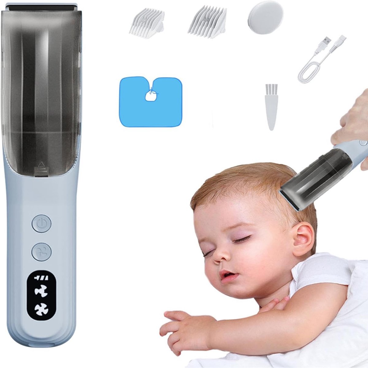 KZQ Stille waterdichte haartrimmer - Oplaadbaar met vacuümzuigfunctie - Geluidsarm en draadloos - Geschikt voor kinderen en volwassenen - Blauw