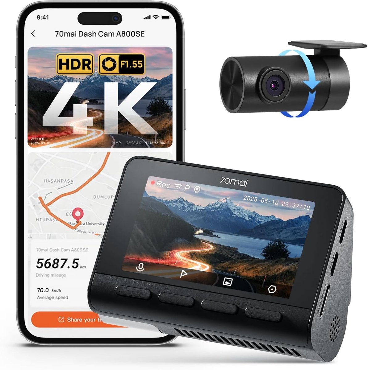 Dashcam Auto - 4K UHD + 1080P - Dual Car Camera - GPS en WiFi - Voor Auto's