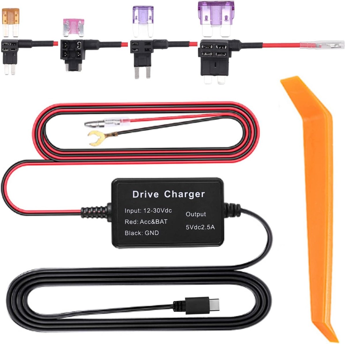 Dash Cam Hardwire Kit - 12V-30V naar 5V - Veilige Stroomvoorziening - Eenvoudige Installatie - Voor Auto Dashcams en GPS