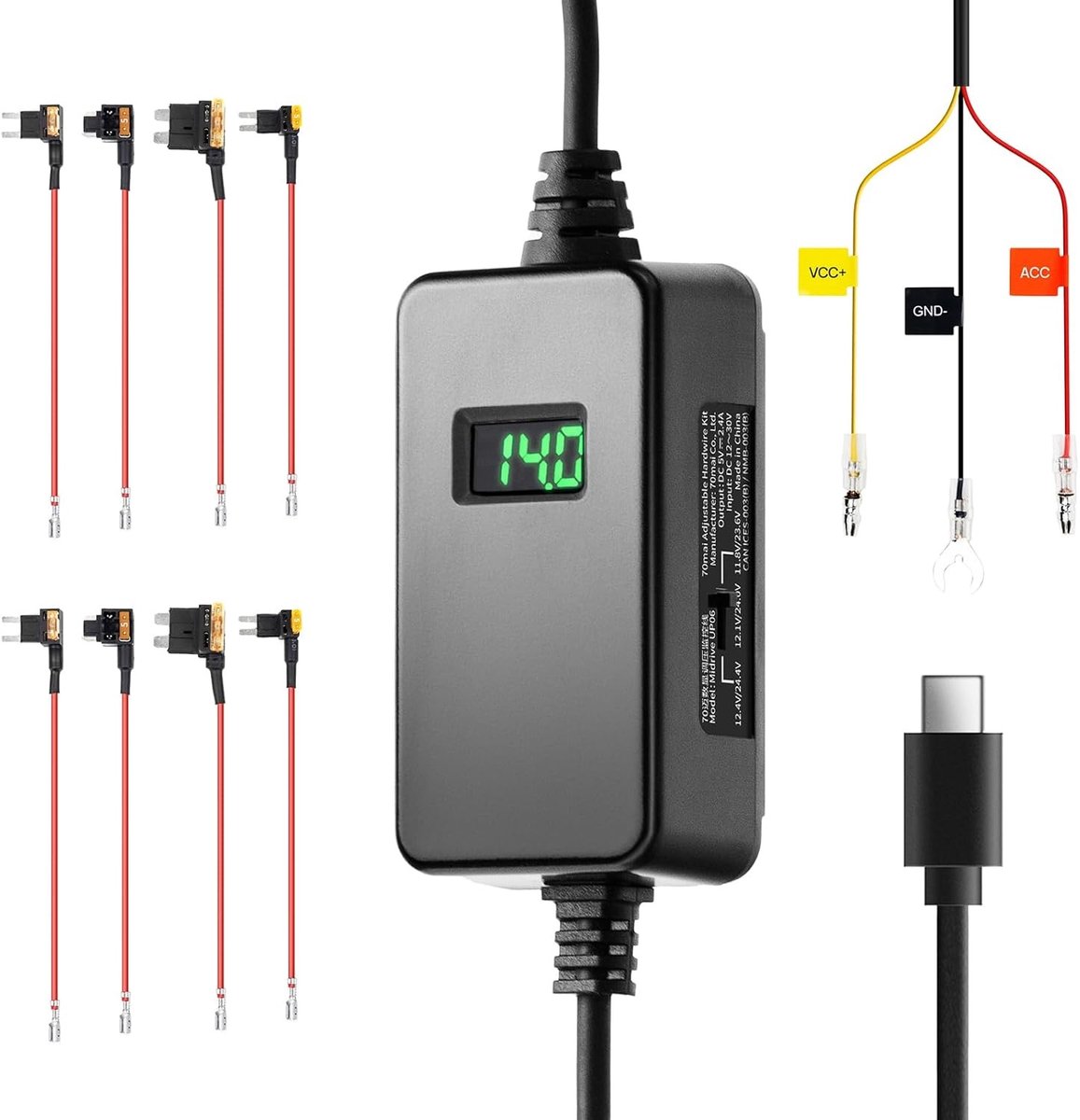 Dash Cam Hardwire Kit - Verbeterde Kit - Eenvoudige Installatie - Real-time Spanningsbewaking - Voor Dashcams
