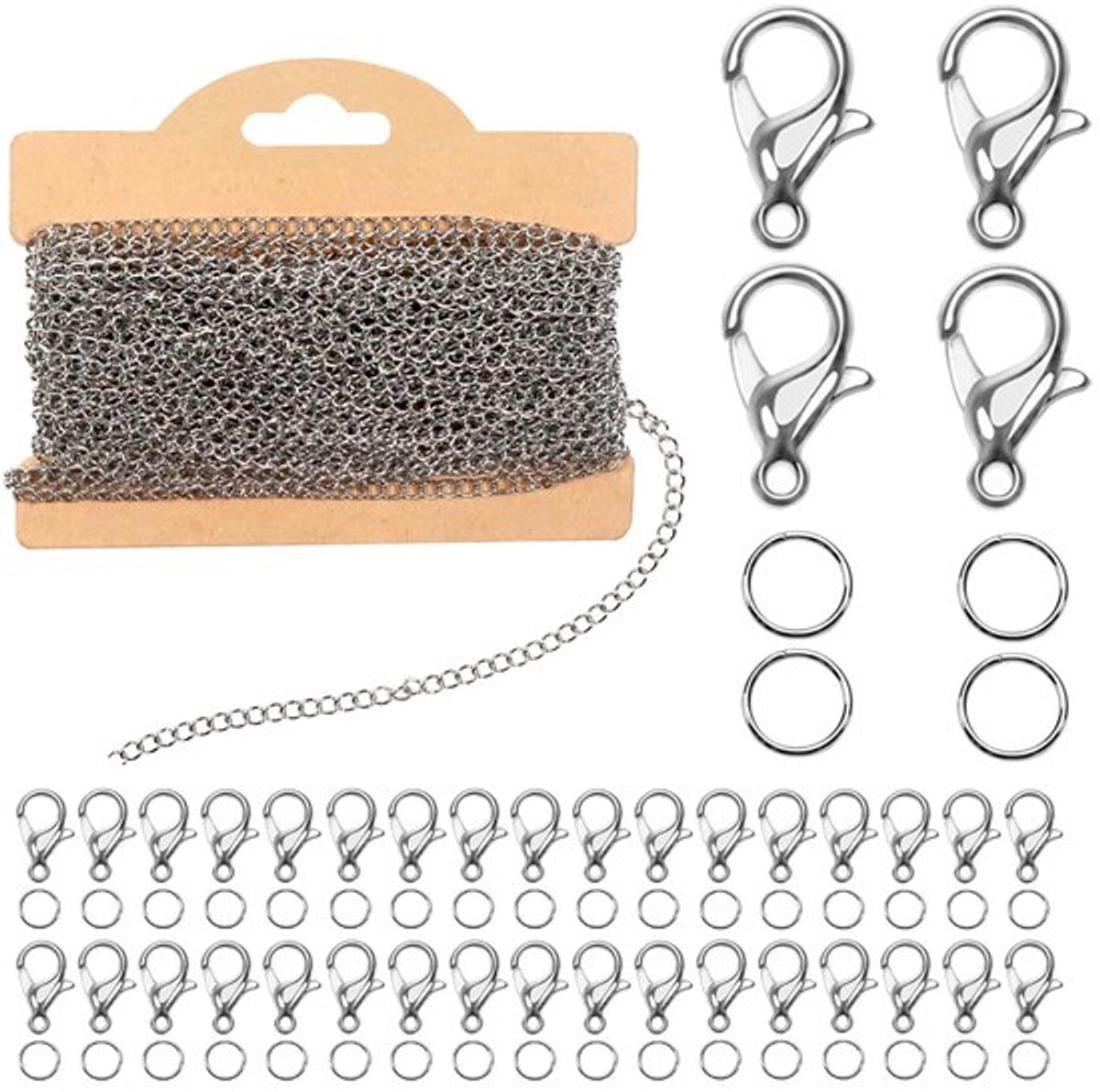 Vt products - Kettingen voor sieraden maken - 10 meter roestvrij staal - 50 open