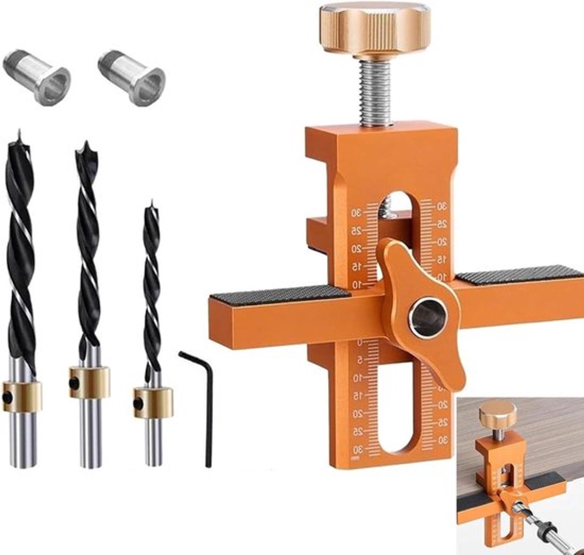 Allecto Plus - 2-in-1 kastdeur montagehulpset met 3 boren - Aluminiumlegering