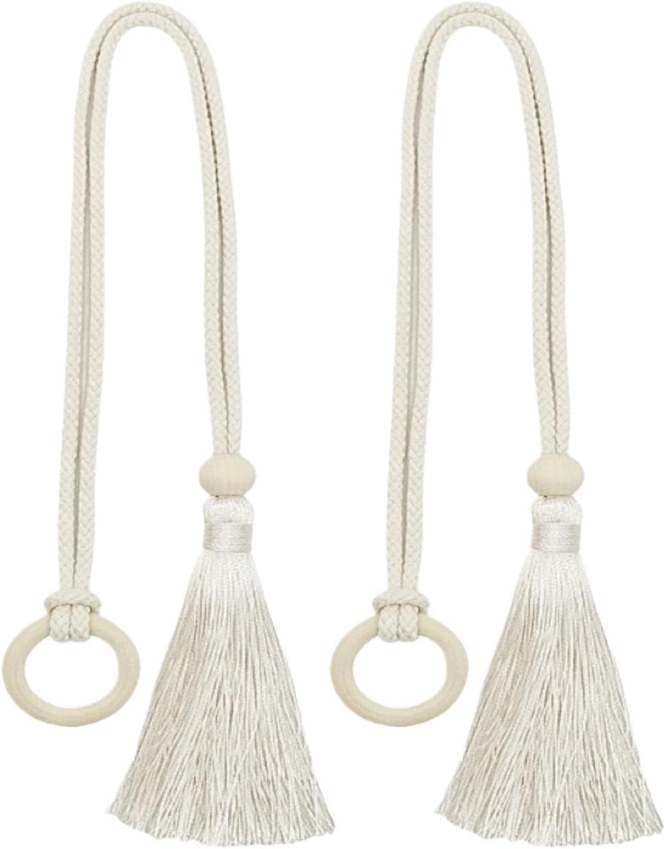 Raamhouders Kwastje - Gordijn Tiebacks - Gordijnen Stijlen - Handgeweven Katoen - 75 cm Lengte - Beige