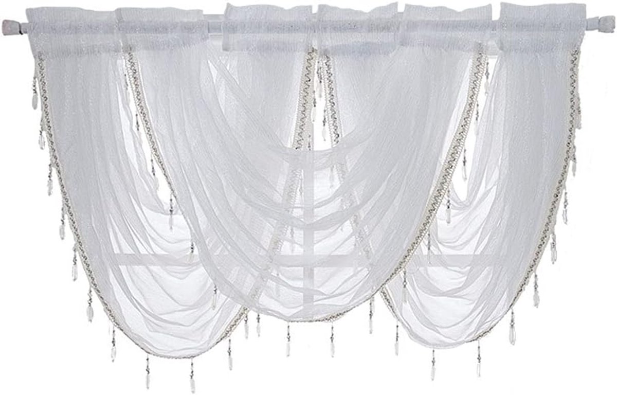 Allecto- Effen waterval gordijn - Linnen textuur - Staaf zak - wit - Volant gordijn - accessoires - Gordijn 145 x 94 cm - geschikt voor woonkamer en slaapkamer