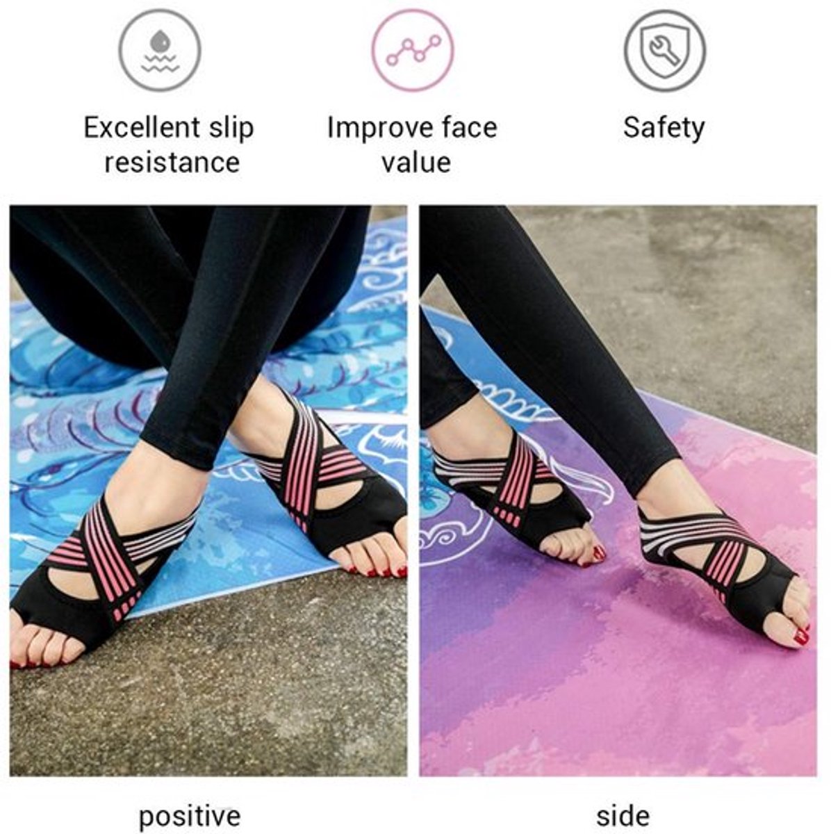 Solidchoice - Dailygoody - Yogasokken - Antislip Vingerpilates - Roze/Zwart/Groen