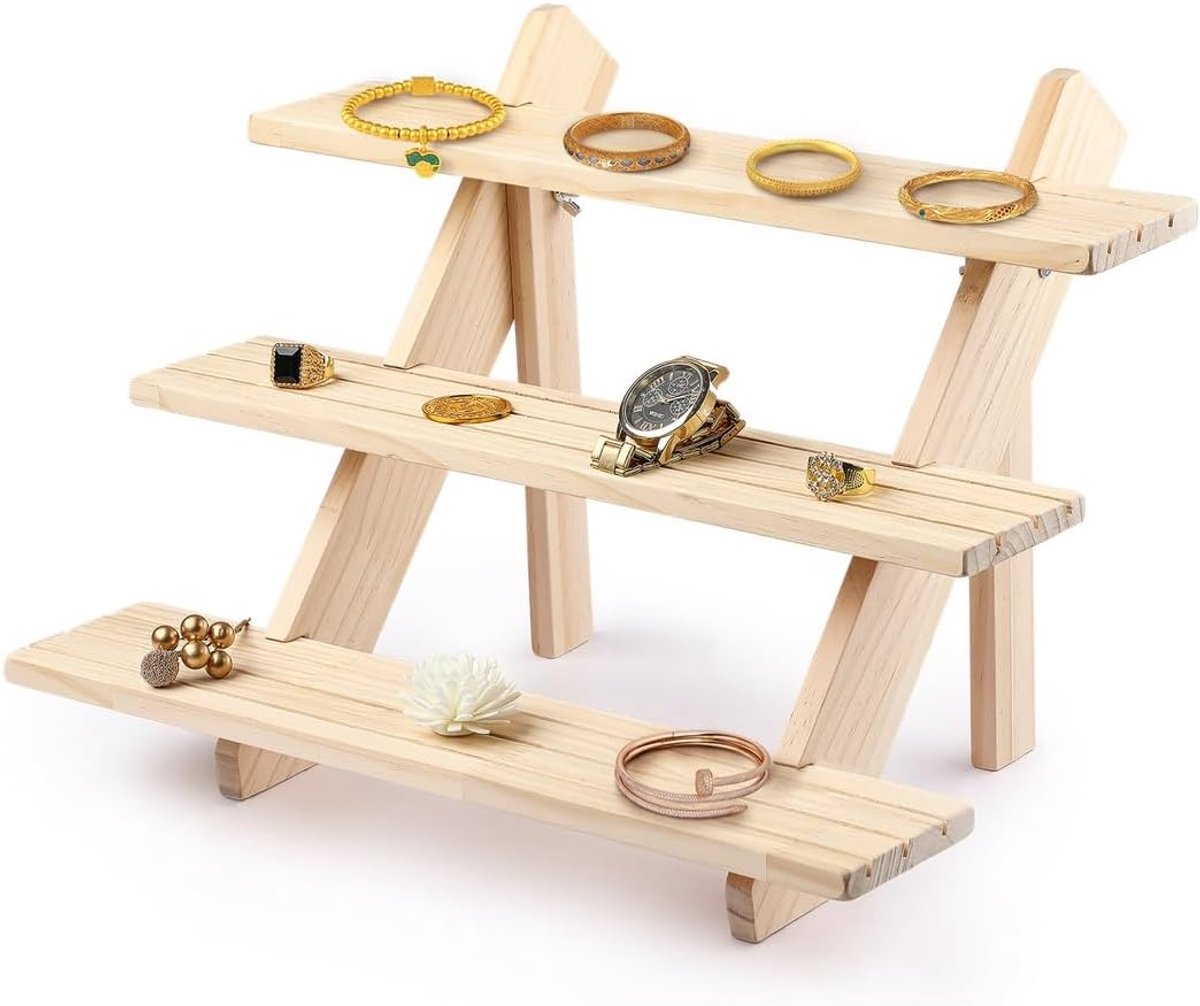Sieraden Display - Houten Toren - Winkelpresentatie - 3 Gelaagd Ontwerp - 395 x 290 x 235 cm - Houtkleur