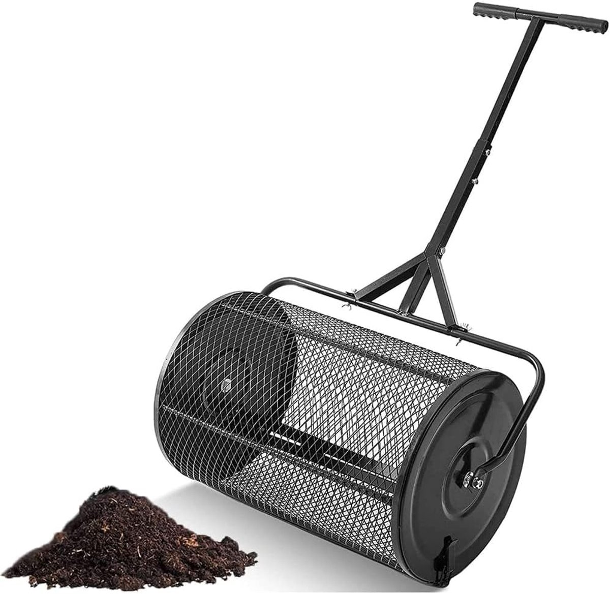 Compost Verspreider - Mestroller Tuin - Gazon Verzorgen - Verstelbare T-greep - 60 cm breed - Zwart