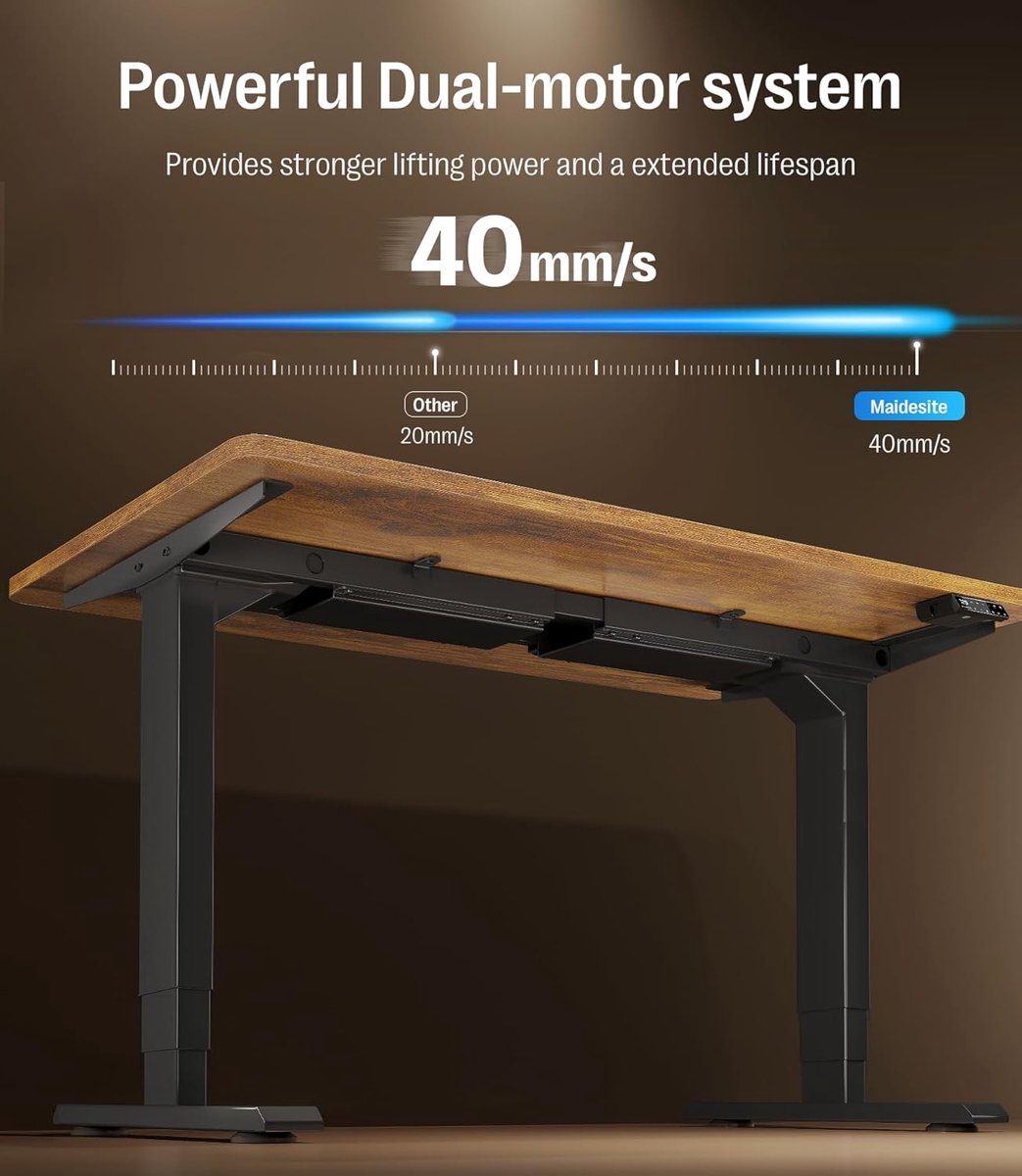 Elektrisch Zit-Sta Bureau 160x80 cm – In Hoogte Verstelbaar Bureau met Dubbele Motor, USB-C Snelladen, 160 kg Draagvermogen, Vintage Bruin/Zwart – Mobili Bella