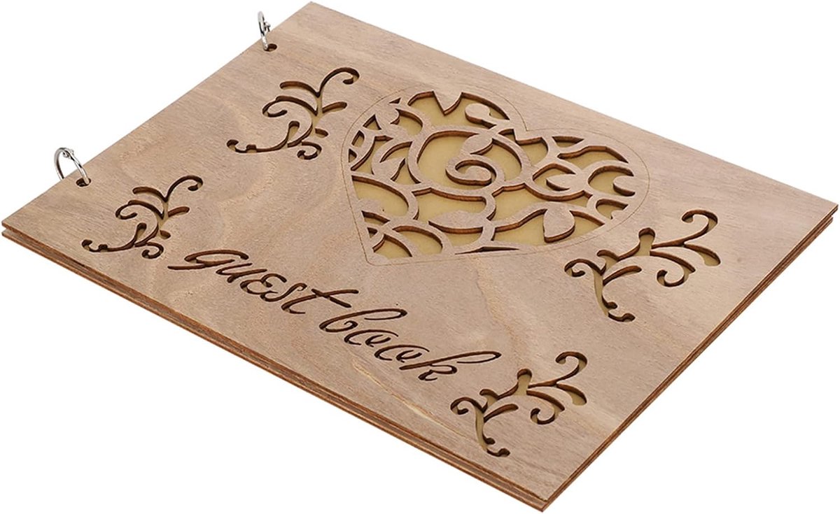 Houten Gastenboek - Bruiloft Album - Herinneringen Vastleggen - Handgemaakt Ontwerp - 20x28 cm - Natuurlijk Hout