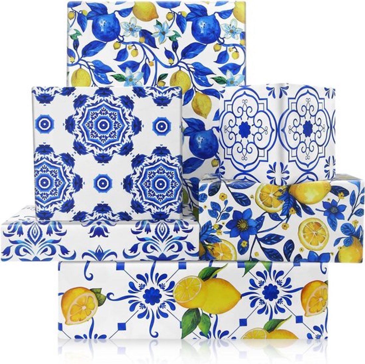 Inovra Plus - Inpakpapier Blauw en Wit Porselein Vintage Design 6 Vel 50x70cm