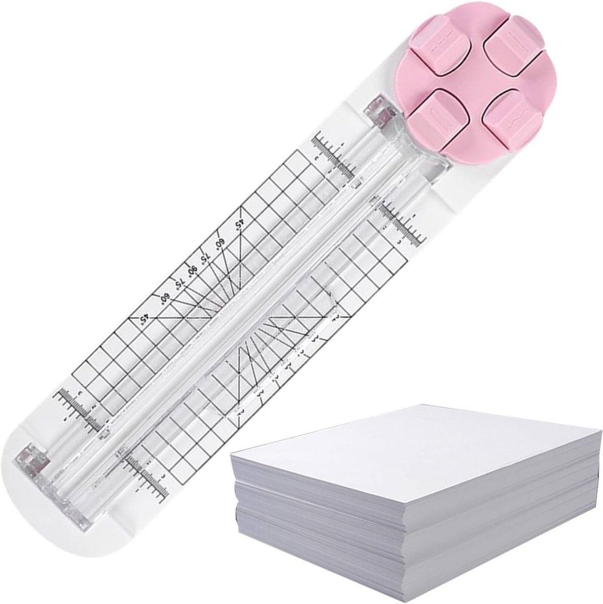 Papiersnijder met schuiver - Multifunctionele trimmer - Knutselen en kantoor - Antislip standaard - 35.5 x 8.3 cm - Roze