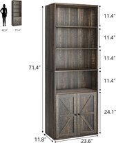 Boekenkast- opbergrek met 4 planken- opbergmeubel met 2 vakken en 2 deuren- voor kantoor- slaapkamer- woonkamer- 60x30x181cm- Donkere eik