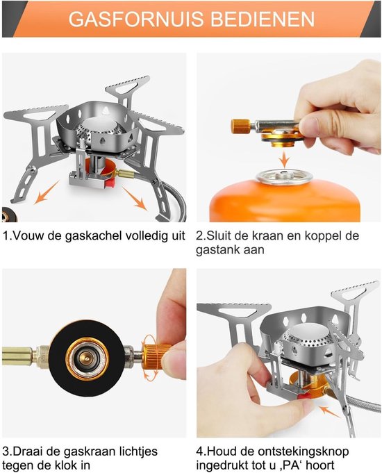 Thijox - Draagbaar Camping Gasfornuis 3500W met Piëzo-Ontsteking, Winddicht Backpacken Gasfornuis, Opvouwbaar Visfornuis voor Buiten, Wandelen, Pickni van Thijox — afbeelding 2