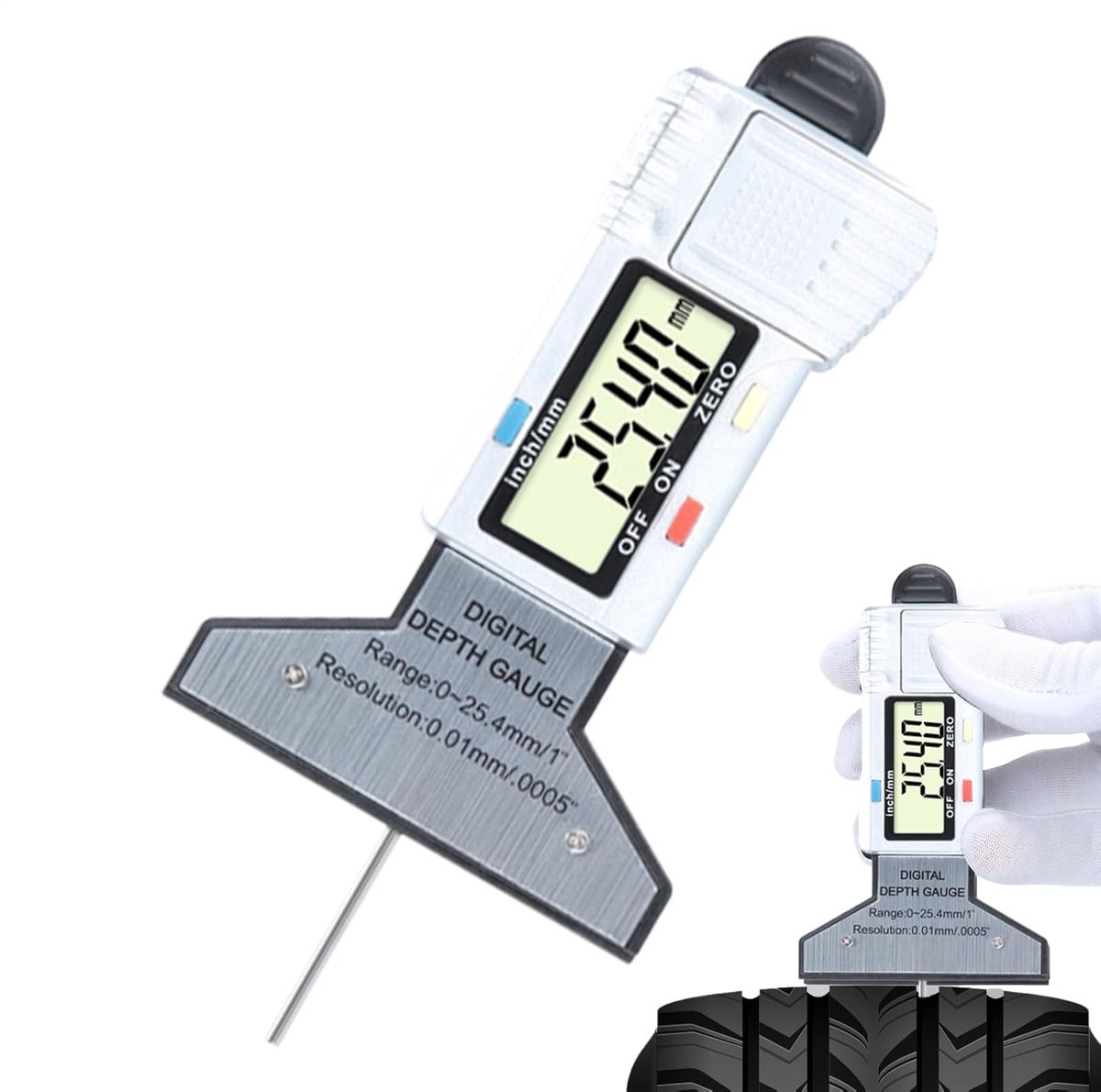 Dieptemeter Banden - Bandenmeter Tester - Veilig Rijden - Digitale Precisie - 0-25.4 mm - Zwart