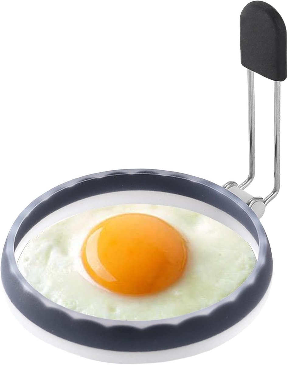 Siliconen Ei Ring - Pannenkoekenmal Keuken - Ontbijt Maken - Niet-klevend Ontwerp - 10 cm Diameter - Zwart
