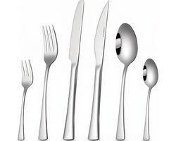 HI NATURE™ Besteksets - Bestekset 12 persoons modern 100% RVS (72-delig) Zilver | Bestek, Lepels, Messen, Vorken, Steakmessen & Gebaksvorkjes | Vaatwasserbestendig - Hoogwaardige Roestvrij Premium Edelstaal 18/0